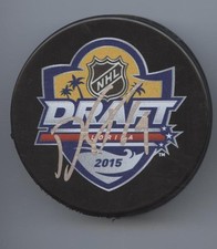 DYLAN STROME SIGNED ERIE OTTERS 2015 NHL DRAFT HOCKEY PUCK w/ COA