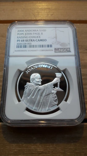 ANDORRA 2004 S10D POPE JOHN PAUL 2 RAISING CHALICE NGC PF68 ULTRA CAMEO
