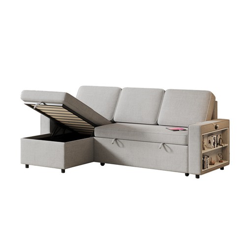 85.8" Pull Out Sleeper Sofa L-Shaped Couch Convertible Sofa Bed w/Storage Chaise - Picture 9 of 18