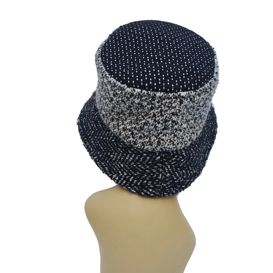 Antigo Chapéu Kokin Balde Whimsey Glam Luxo Preto Branco Conversível Tamanho M/L Lã - Imagem 3 de 4