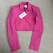 Frame Cropped Linen Blend Strong Shoulder Blazer Bnwt Xs Rrp £550 Flamingo Pink