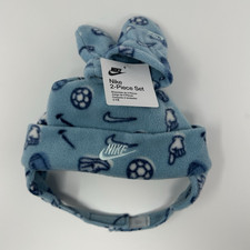 Nike Baby Fleece Hat Mittens Set 0-3M Blue Sports Print 2-Piece NWT Outdoor