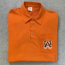 Vintage Auburn Tigers Polo Shirt 70s 80s Stedman Orange Pocket Single Stitch M