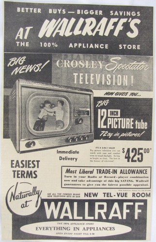Vintage 1949 CROSLEY TV Television Newspaper Print Ad