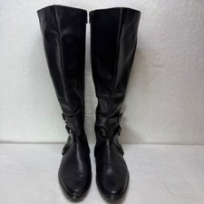 Saks Fifth Avenue Italian Black Leather Knee High Riding Boots Zip Equestrian