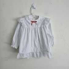 Vintage White Lace Trim Toddler Dress 4T Red Bow Peter Pan