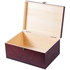 Vintage Wooden Storage Box Container with Hinged Lid Front Clasp, 14'' x 10''...