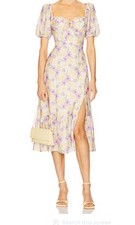 ASTR Label Spring Lace Trimmed Milkmaid Midi Dress Floral Lavender Puff Sleeve L
