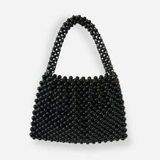 Vintage Beaded Black Purse Shoulder Bag Purse Flap Japan 60s Lacquerware