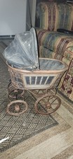 Vintage Baby Doll Bear Carriage Stroller Wood Iron Genuine Decoration