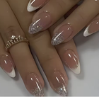 24x Short Square False Nails French Manicure Fake Tips Press On Full Cover Nails