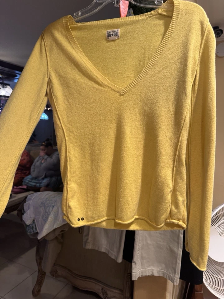 Novo com etiquetas Converse One Star Top tamanho M azul branco suéter de malha solto manga longa algodão - Imagem 2 de 3