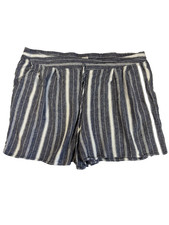 Terra & Sky Women's 2X Linen Blend Gray Striped Summer Travel Resort Shorts