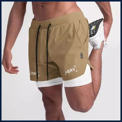 ASRV Mens Quick Dry 2 in 1 Double-deck Shorts Gym Fitness Basketball Jogger