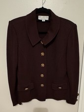 St John Brown Santana Knit Gold Logo Button Jacket Blazer sz 6