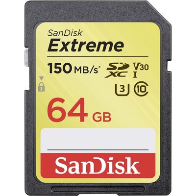 SanDisk Extreme 64GB SD UHS I Memory Card 150MBs 4K UHD Video Speed Class 3
