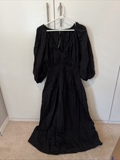 Madewell Depeche V Neck Maxi Dress Gathered Elastic Waist Pockets Black Size 8