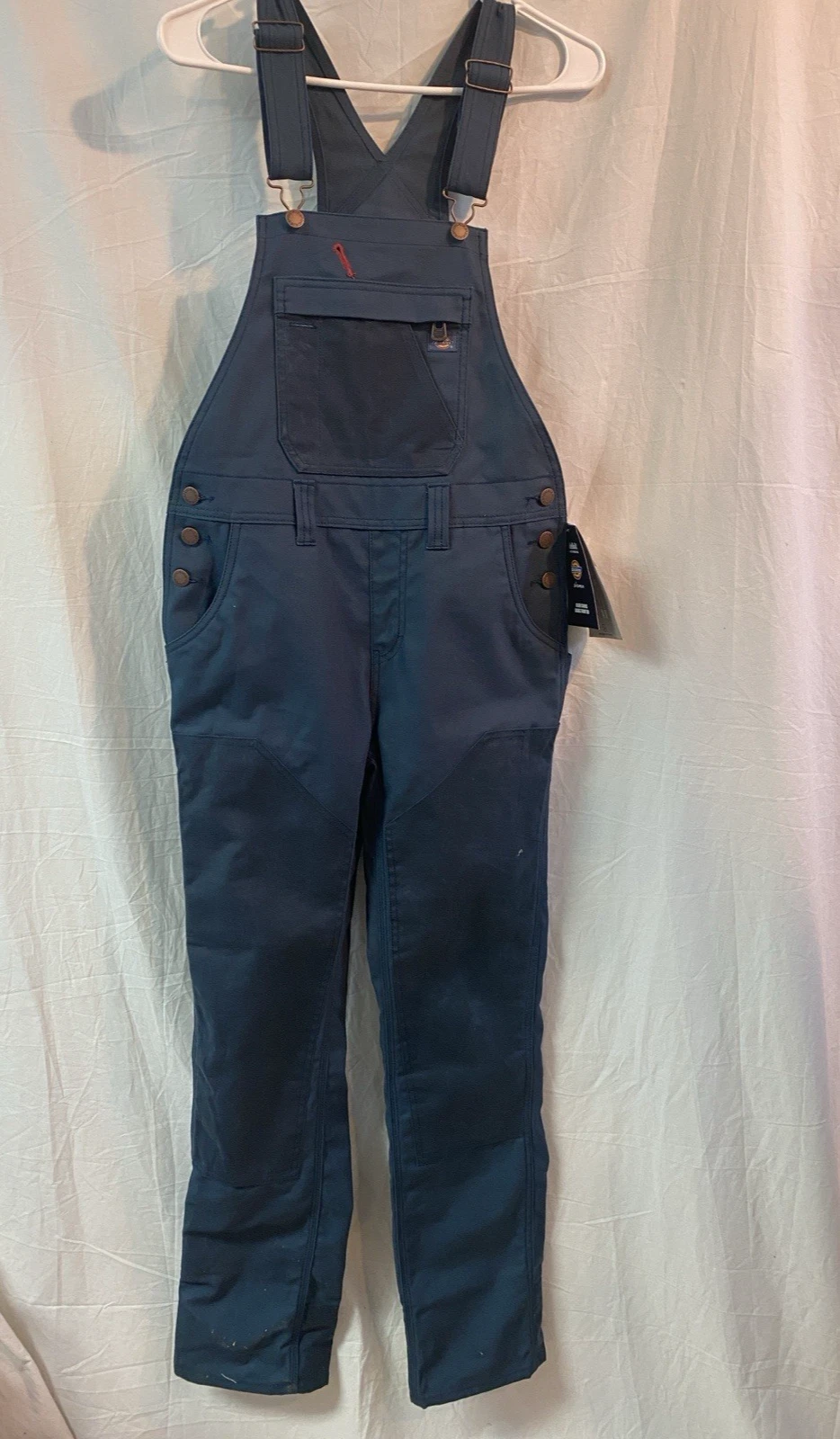 NWT Dickies Tradebuilt Womens Relaxed Fit Waxed Canvas Bib Overalls Blue Duck XS