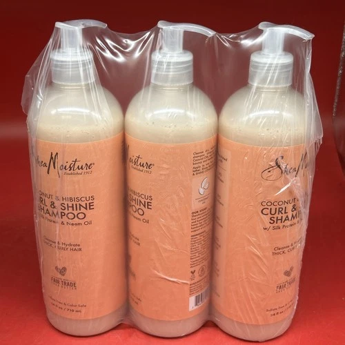 3pack Shea Moisture Coconut & Hibiscus Curl & Shine Shampoo, Large Size 24oz