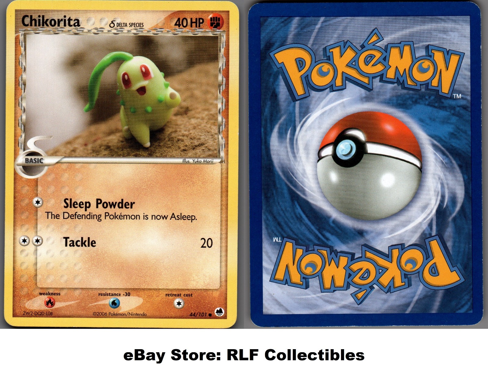 2006 Pokemon, EX Dragon Frontiers, #44/101 Chikorita Delta Species, Common