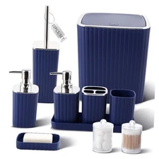 Navy Blue Bathroom Accessories Set - Gorgeous Bath Set Navy Blue&Silver