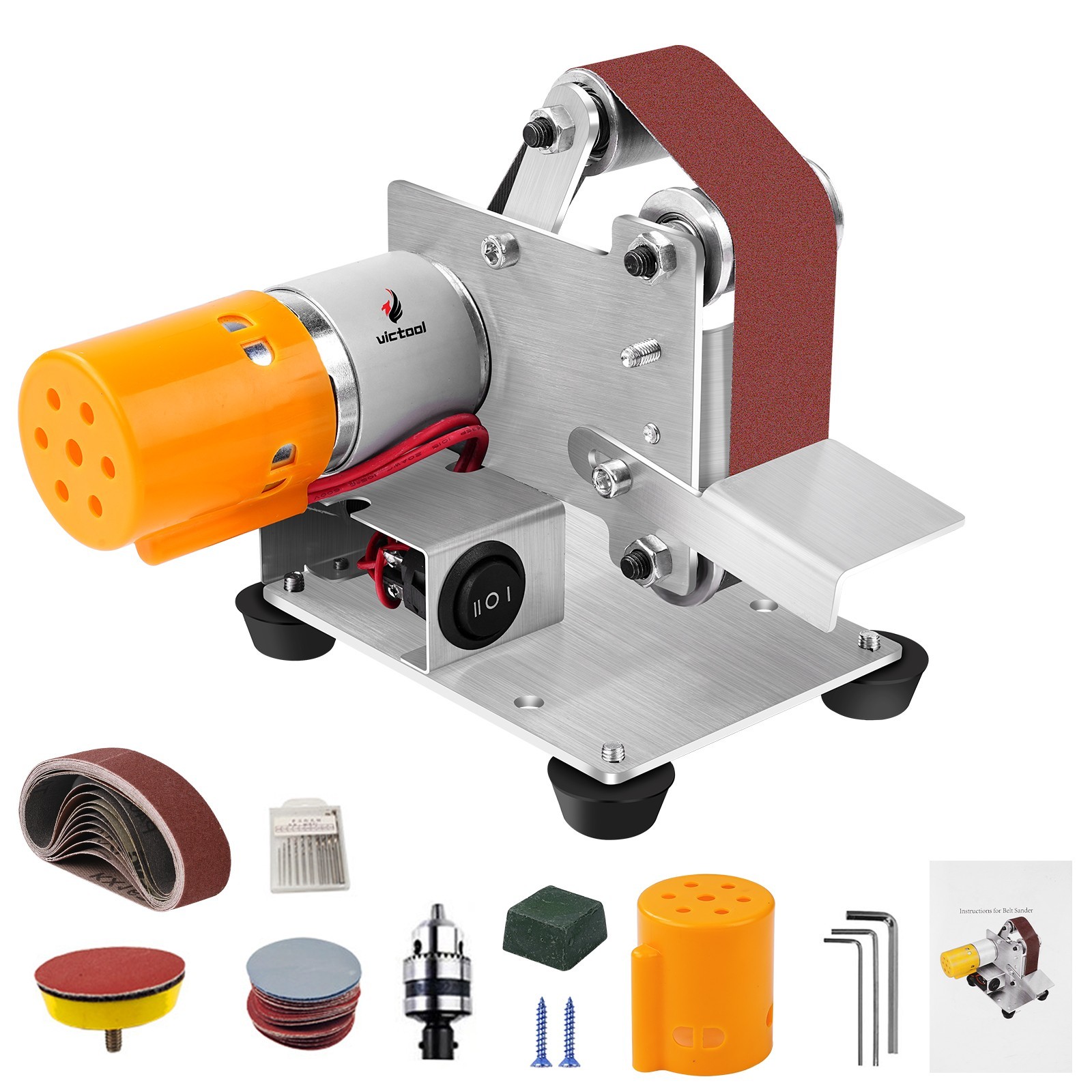 Electric Bench Sander Grinder Polisher Machine with 10 Belts for DIY Woodworking