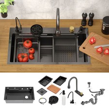 Lavabo de cocina 80x46cm antracita acero fregadero rectangular con accesorios