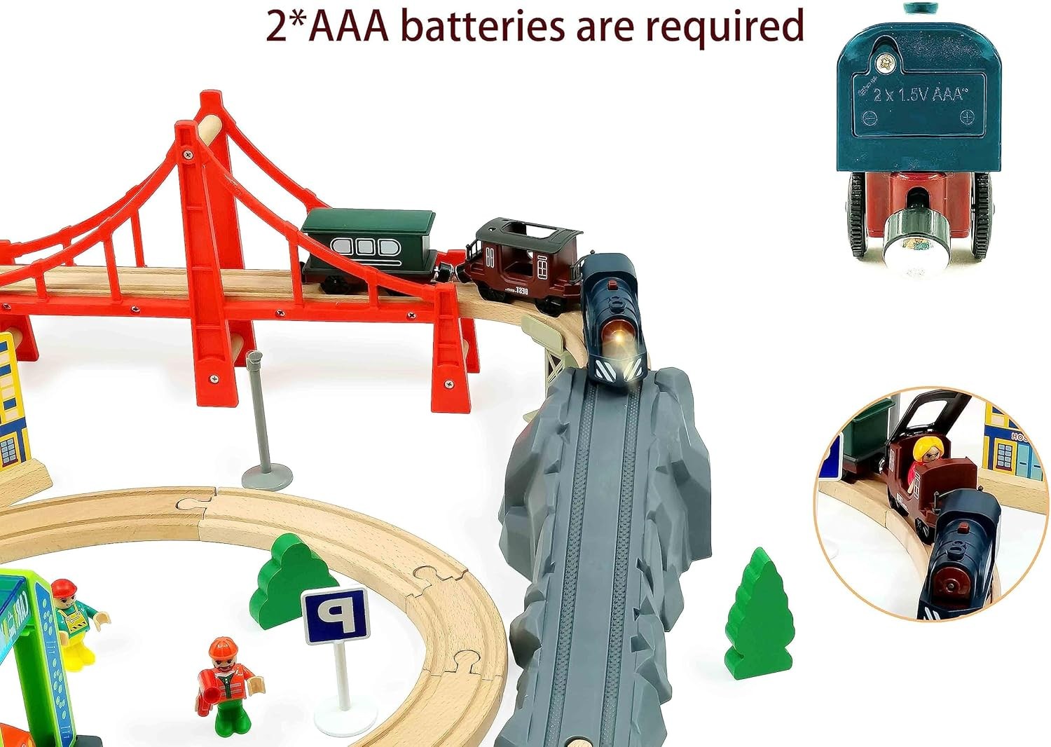 Battery Operated Train for Wooden Track, 3Pcs Motorized Train Toy for 3 4 5+Y...