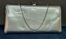 Vintage 60s Silver Clutch Handbag Purse Bag Evening Party Rhinestone Snap Close