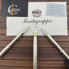 Montegrappa 1912 Writing Set Silver 925 Fountain Pen Rollerball And Pencil