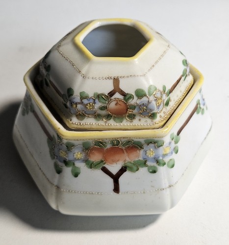 Antique Nippon Hair Receiver Hand Painted Fruit Tree Japan