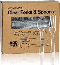 200 Count Plastic Silverware, Heavy Weight Plastic Forks Spoons Disposable Utens