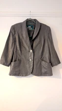 M&S Per Una Jacket with Shoulder Pads Size 18 Grey Metallic Linen