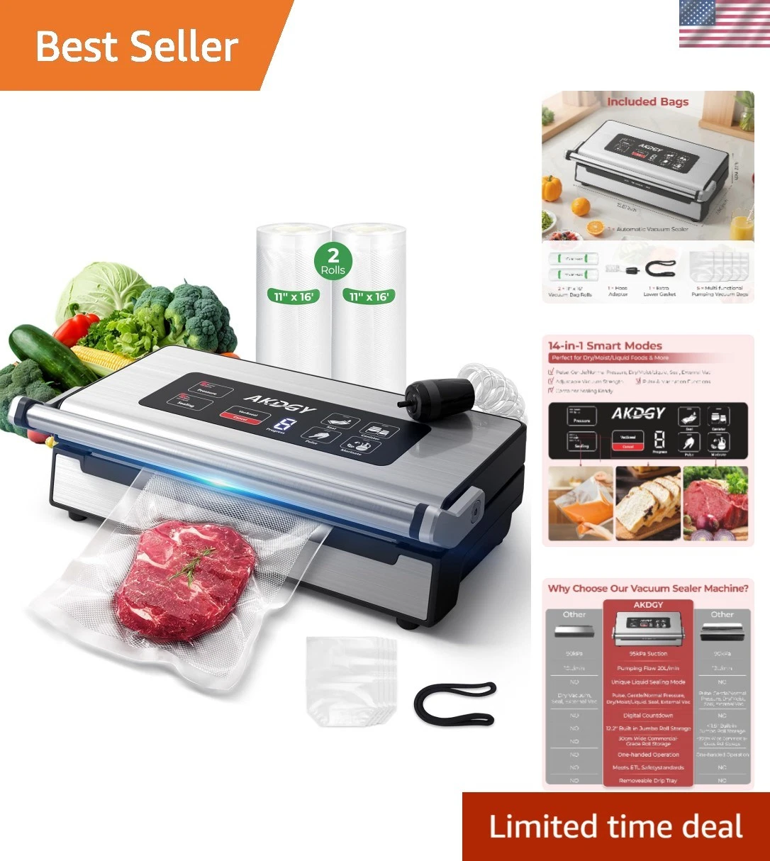 Compact Dual Pump Vacuum Sealer - Fast Food Preservation & User-Friendly Design