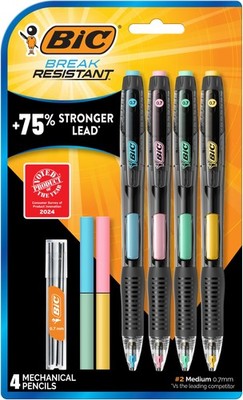 Bic Break Resistant Mechanical Pencils Pack Of 4 With Erasers And Leads