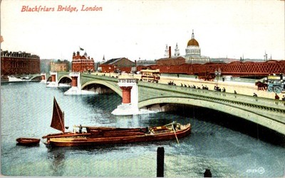 Blackfriars Bridge London c1910 Postcard - Valentine & Sons Thames Barge
