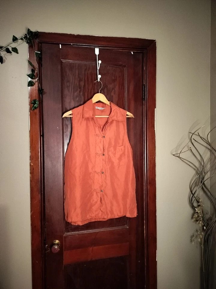 Блузка без рукавов Jonathan Martin винтажный шелк сожжен оранжевый Med Y2K - Изображение 4 из 4