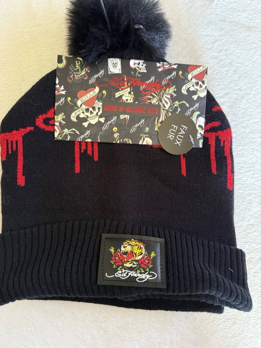 Ed Hardy Love Kills Slowly and Logo Black and Red Pom-Pom Beanies (2 pack) NWT Ed Hardy Women main image 2