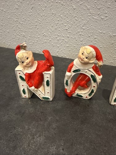 Wales Vintage NOEL Pixie Elves 4 Pc MCM Christmas Decor Japan 50s - Picture 2 of 6