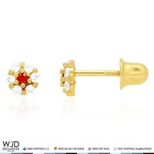 Kid  s 14K Gold Birthstone CZ Flower Screw Back Stud Earrings 4mm