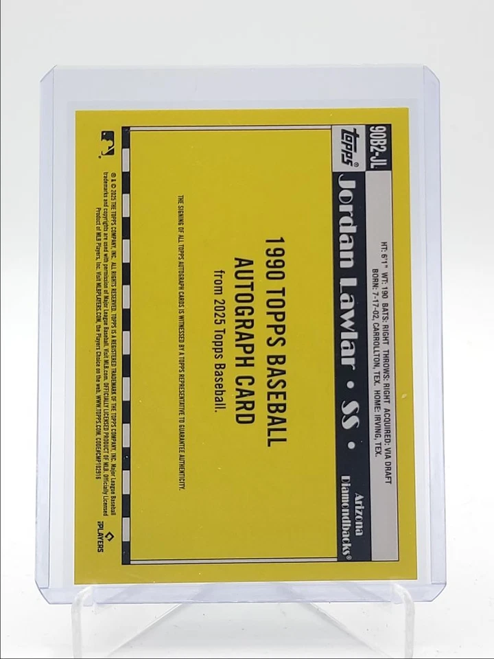 JORDAN LAWLAR 2025 TOPPS UPDATE SERIES 1990 TOPPS AUTOGRAPH B AUTO Q3599 - Image 2 of 2