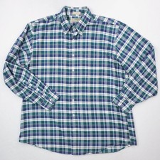 Vintage LL Bean Shirt Mens 17.5 Green Blue Plaid Oxford Cloth Button Up USA MADE
