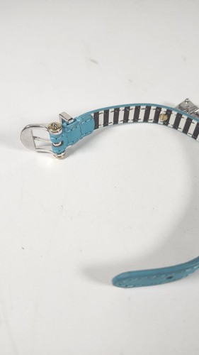 Henri Bendel Vintage Silver Tone Leather Lock Logo Bracelet Turquoise Blue - Picture 8 of 14
