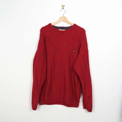 Vintage Chaps Ralph Lauren hand framed heavy knitter red sweater XL mens
