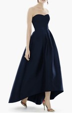 ALFRED SUNG Strapless Satin Twill A-line Gown In Midnight