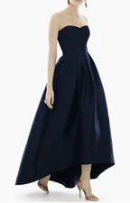 ALFRED SUNG Strapless Satin Twill A-line Gown In Midnight
