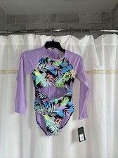 ART CLASS NWT SWIMSUIT long sleeve half zip lined LARGE 10-12 Floral Cut Out