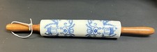 Blue White Glazed Stoneware Roller Pin Wood H...