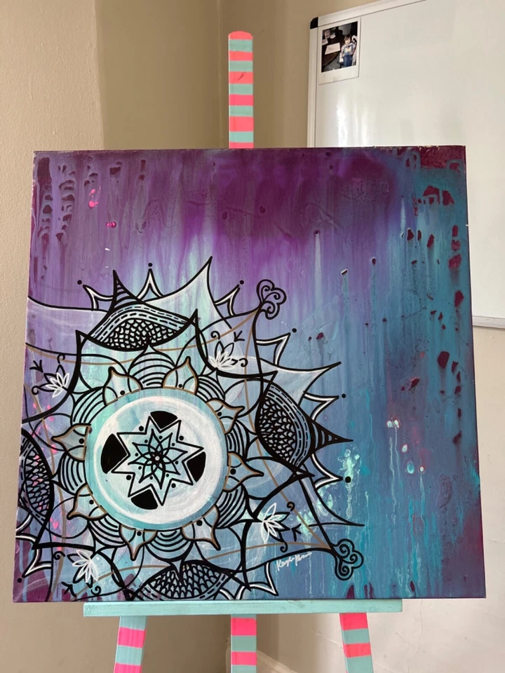 ¡COMO ESTÁ! Pintura por goteo mandala original Kayla Braden abstracta “Unidad” sobre lienzo Foto 2 de 4
