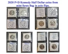 2020 P+D Kennedy Half Dollar coins from mint sewn bag in coin flips.